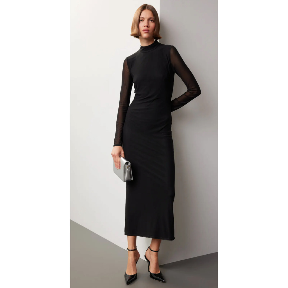 Saunders x RTR Mesh Black Mesh Midi Dress
